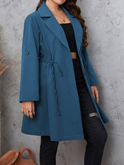 Honey Plus Size Lapel Collar Drawstring Roll-Tab Sleeve Trench Coat