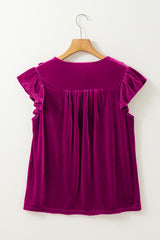 Violet Tied Neck Ruffle Short Sleeve Blouse