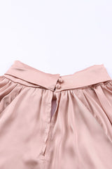 Pink Elegant Keyhole Long Sleeve Satin Blouse