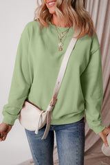 Smoke Green Solid Color Drop Shoulder Terry Sweatshirt