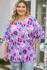 Purple Leopard Print Plus Size Short Sleeve Tee