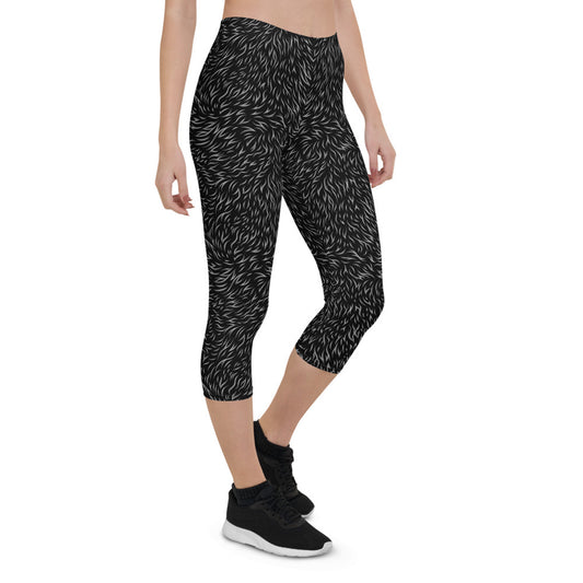 Black Bear Fur Capri Leggings for Women