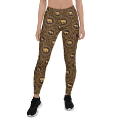 Womens Brown African Safari Animals Leggings