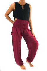 Burgundy Women Boho Pants Hippie Pants Yoga Pants Harem