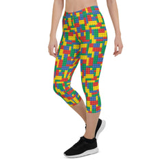 Womens Colorful Building Blocks Capri Leggings