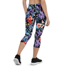 Womens Hawaii Hibiscus Floral Capri Leggings