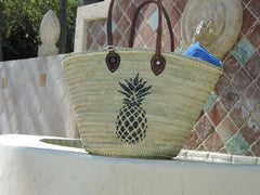 Straw Bag with Hand-Painted Pineapple