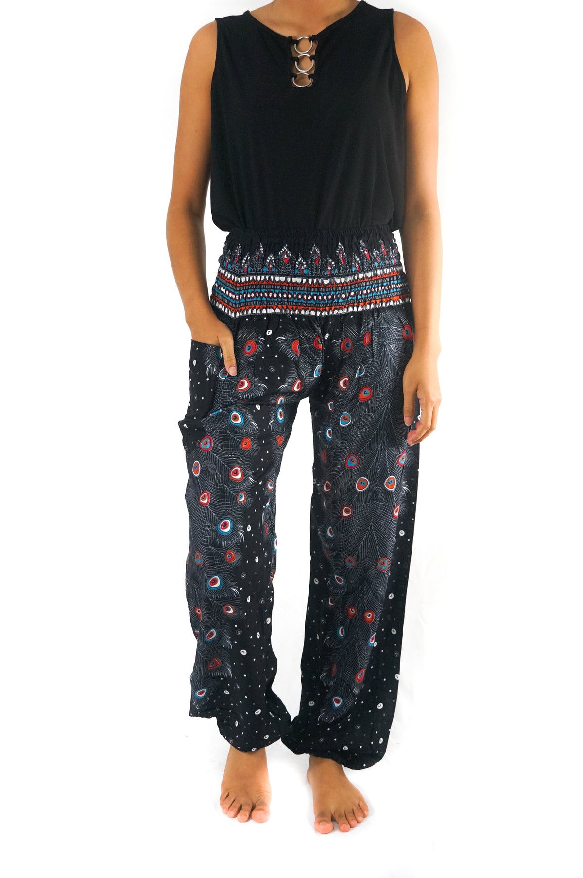 Black PEACOCK Women Boho Pants Hippie Pants Yoga Pants