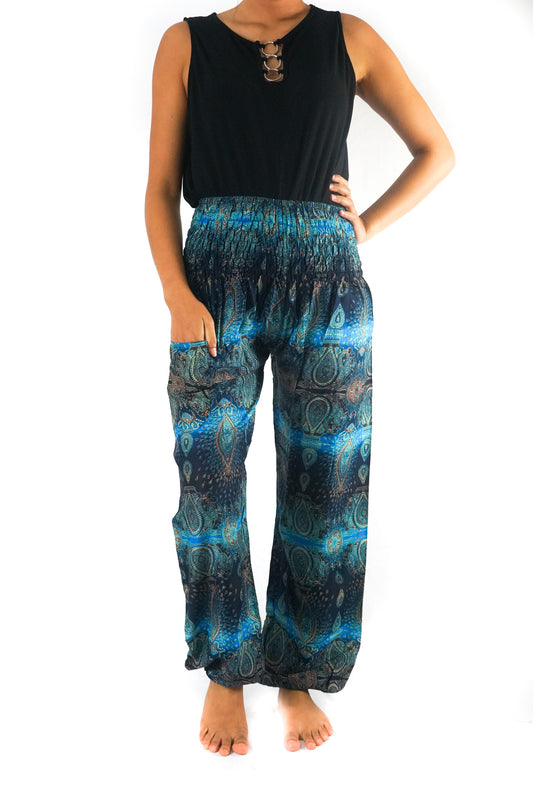 Turquoise Paisley Harem Pants, Hippie Pants, Boho Pants, Paisley Pants