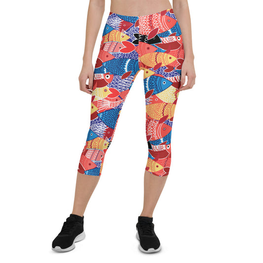 Colorful Fish Capri Leggings for Women