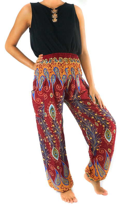 New Burgundy Peacock Boho Hippie Gypsy Pants