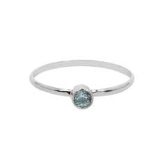 Dainty Blue Topaz Solitaire Tube Sterling Silver Ring