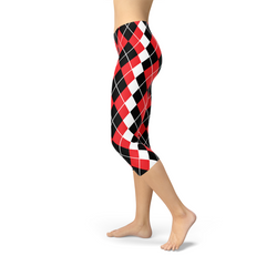 Womens Red Argyle Capri Leggings - Harley Quinn