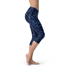 Womens Blue Mermaid Capri Leggings