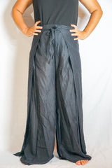 Solid Black Palazzo Wrap Pants, Hippie Pants, Boho Harem Flow Pants