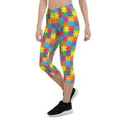 Womens Colorful Jigsaw Puzzle Capri Leggings