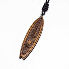 Koa Wood Hawaiian Island Surfboard Pendant Necklace