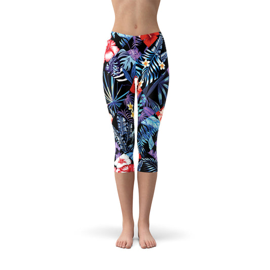 Geometric Tropical Floral Capri Leggings