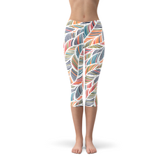 Womens Colorful Feather Fern Capri Leggings