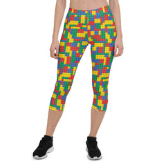 Womens Colorful Building Blocks Capri Leggings