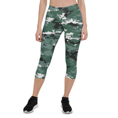 Earth Green Camo Capri Leggings for Women