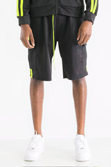 TWO STRIPE CARGO POCKET TRACK SHORTS