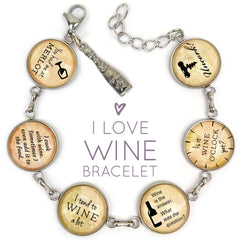 I Love of Wine - Glass Charm Stainless Steel Bracelet with Wine Bottle