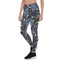 Oriental Floral Leggings on Dark Gray Background