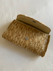 Rattan Straw Clutch with White Satin Bow & Sugar Skull