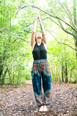 Teal FLORAL MANDALA Women Boho Pants Hippie Pants Yoga