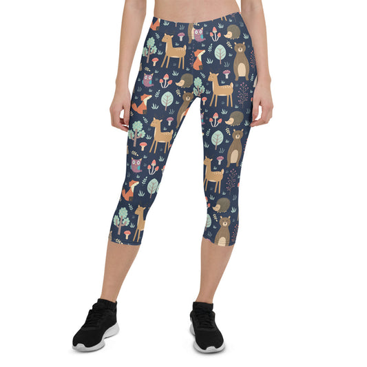 Cute Forest Animals Capri Leggings for Women