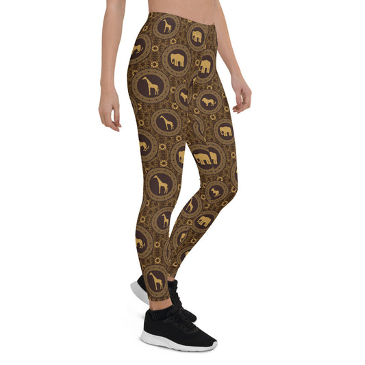 Womens Brown African Safari Animals Leggings