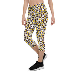 Daisies and Skulls Capri Leggings for Women