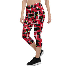 Black Cat Silhouette on Red Capri Leggings