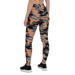 Orange and Gray Camo Leggings for Women