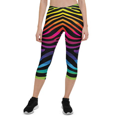 Rainbow Zebra Stripes Capri Leggings