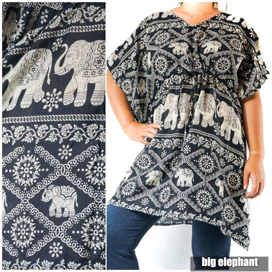 Boho Elephant Kaftan Shirt Short Dress