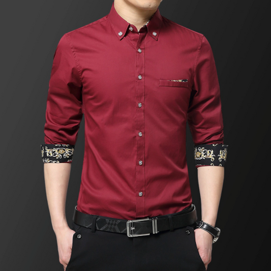 Mens Long Sleeve Button Down Shirt With Floral Details