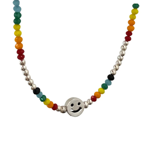 Womens Colorful Beaded Necklace With Happy Face