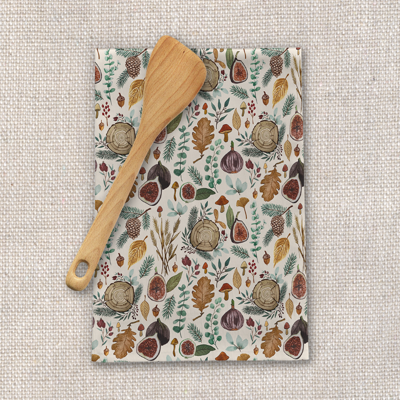 Figs, Mushrooms, and Leaves Tea Towel