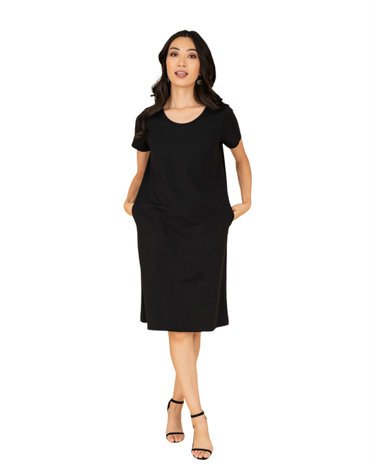 Women Pockets Black Dress