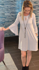 Light Gray Ruffle Sleeve Dress with Keyhole and Pockets