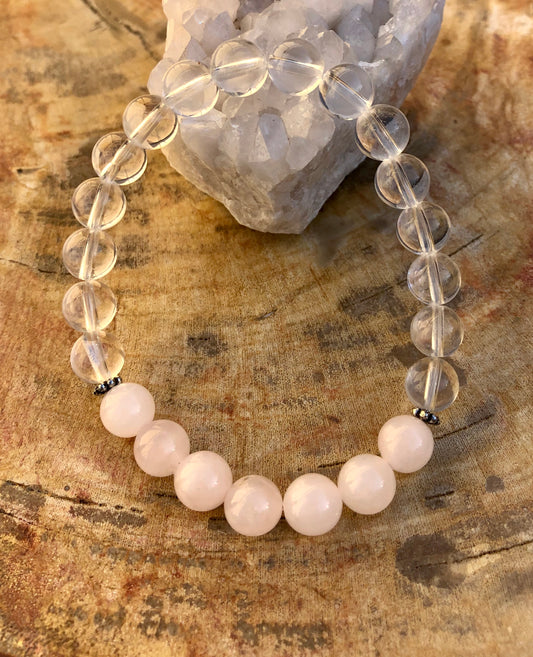 Rose Quartz & Crystal Quartz Stretch Bracelet! Genuine Gemstones!