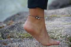 Black Dual Band Boho Silver Anklet