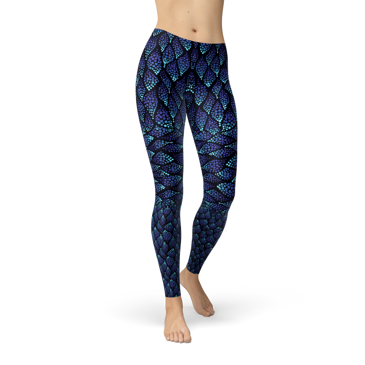 Womens Blue Mermaid Scale Leggings