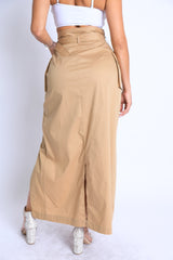 Asymmetric Self Belted Pockets Detailed Maxi Skirt Formal Casual