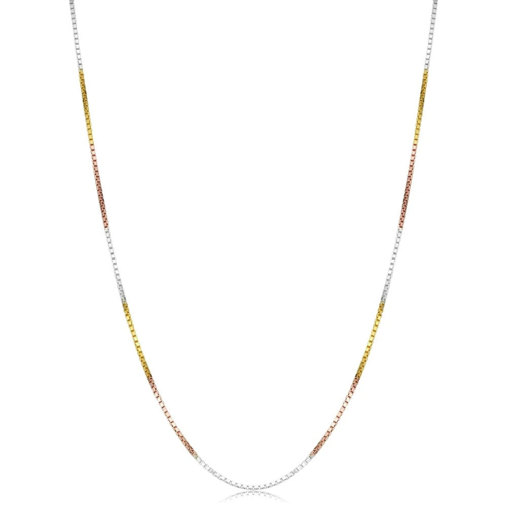 925 Sterling Silver Tri Color Box Chain 16"-24"