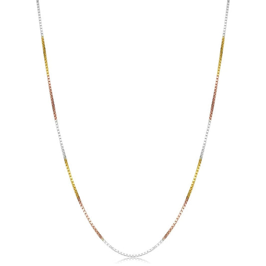 925 Sterling Silver Tri Color Box Chain 16"-24"