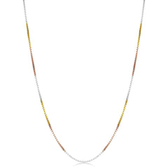 925 Sterling Silver Tri Color Box Chain 16"-24"