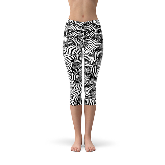 Womens Zebra Stripe Capri Leggings